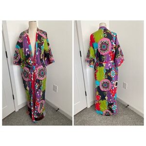 Vintage Kimono Topper Robe One Size Rainbow Geometric Festival Wearable Jacket